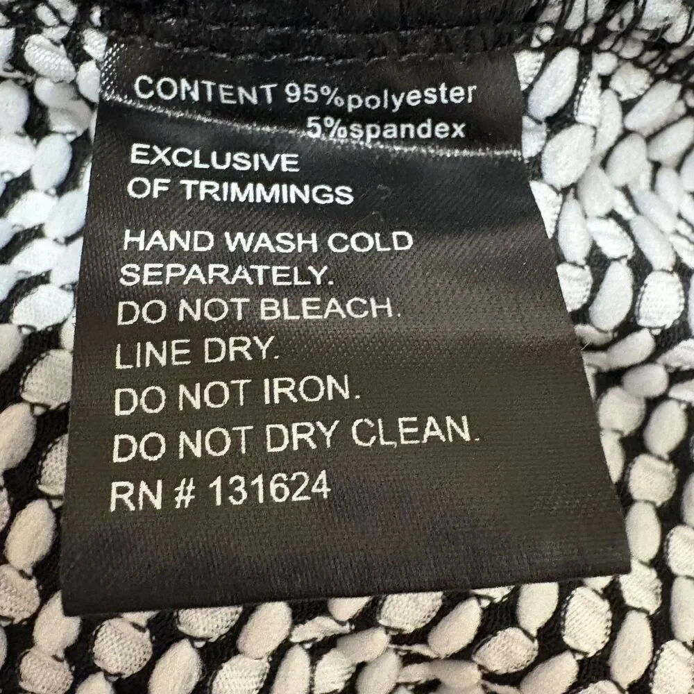 Calessa Tunic Blouse Womens 1X Plus Black White Polka Dot Long Bow Sleeve Top